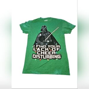 Used, Small Mens Darth Vader Christmas Star Wars Green T-Shirt with Flaw.